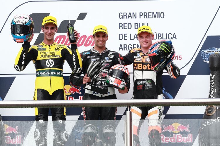 Siegerehrung Moto2: Rins, Zarco, Lowes