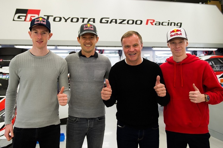 Elfyn Evans, Sébastien Ogier, Tommi Mäkinen, Kalle Rovanperä (vlnr)