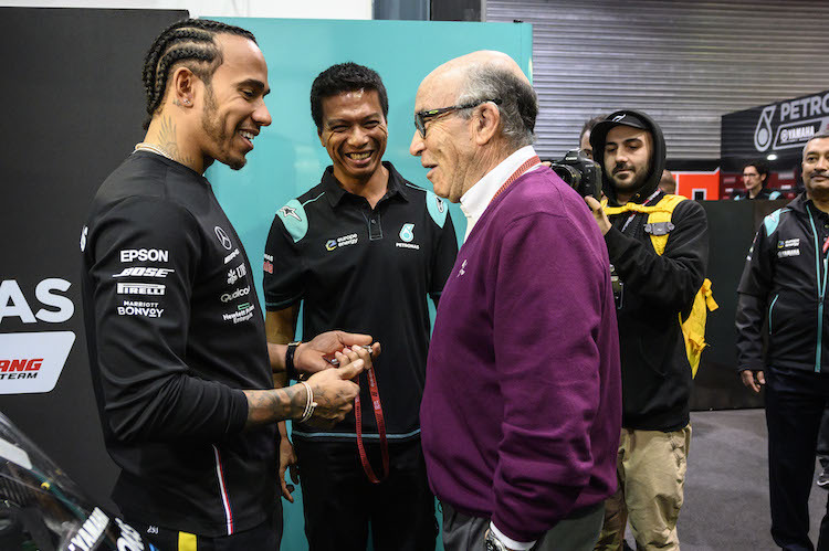 In Katar traf Dorna-CEO Carmelo Ezpeleta auf den fünffachen F1-Weltmeister Lewis Hamilton
