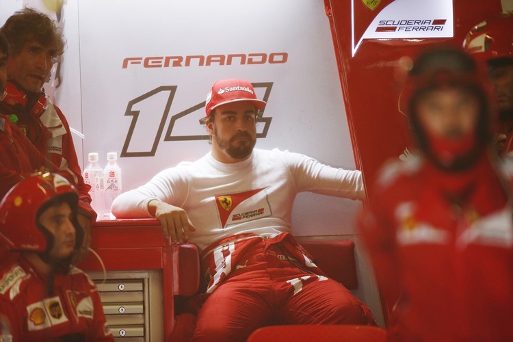 Fernando Alonso beobachtet das Rennen aus der Box