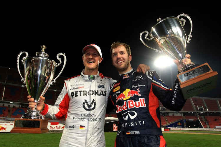 Michael Schumacher und Sebastian Vettel bei ihrem letzten Sieg 2012