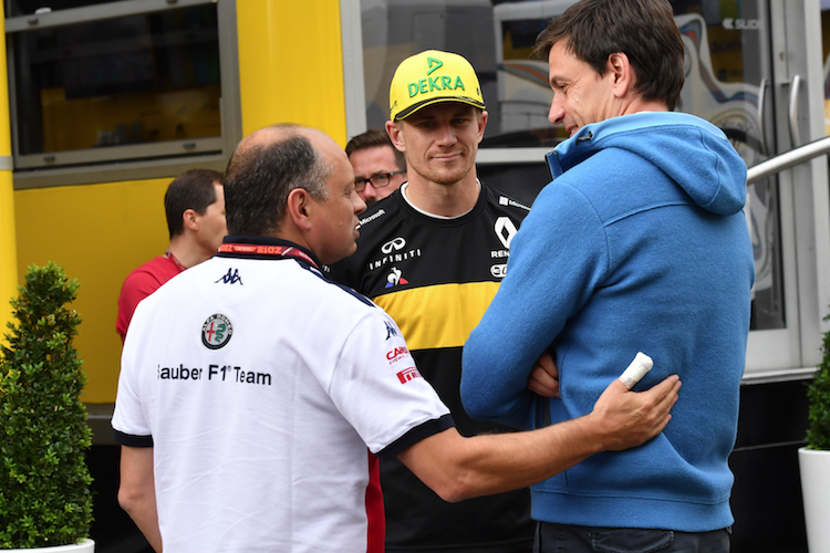 Fred Vasseur, Nico Hülkenberg und Toto Wolff 2018