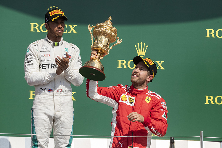 Lewis Hamilton und Sebastian Vettel nach dem britischen Grand Prix