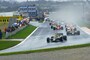 Start zum Regenrennen von Estoril 1985 mit Senna an der Spitzel
