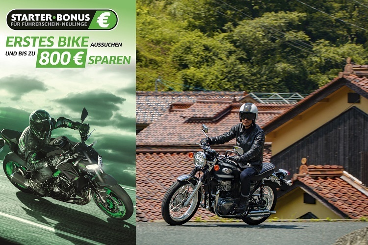 Starter-Bonus-Programm von Kawasaki Deutschland: Führerschein machen, Kawasaki kaufen, bis 800 Euro sparen