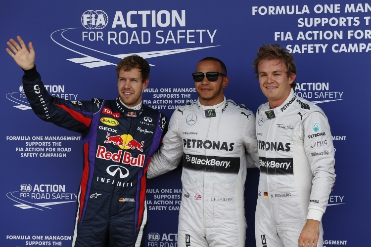 Das Podium: Vettel, Hamilton & Rosberg