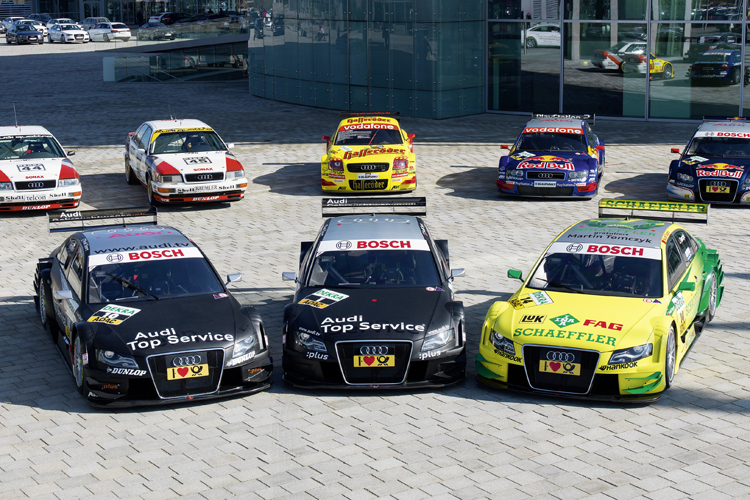 Die DTM-Meisterautos von 1990, 1991, 2002, 2004, 2007, 2008, 2009 und 2011