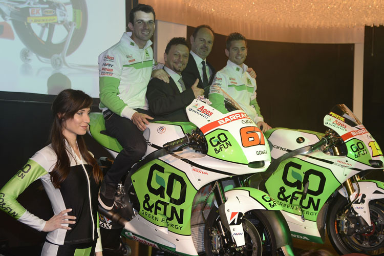 Staring, Gresini, Sponsorvertreter Bollini und Bautista (v. li.)