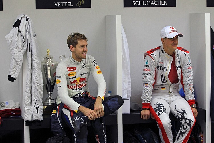 Sebastian Vettel und Michael Schumacher beim Race of Champions 2012