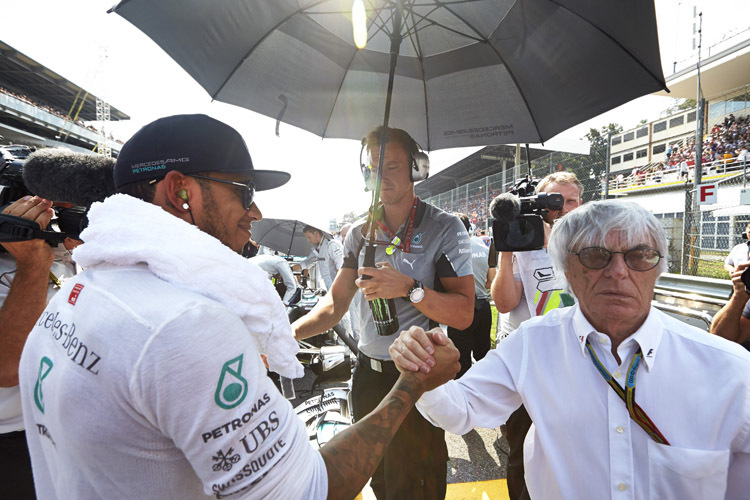 In Austin im Doppel-Interview: WM-Leader Lewis Hamilton und Formel-1-Chefpromoter Bernie Ecclestone