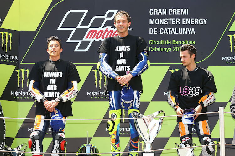 Das Podium in Barcelona - Márquez, Rossi, Pedrosa