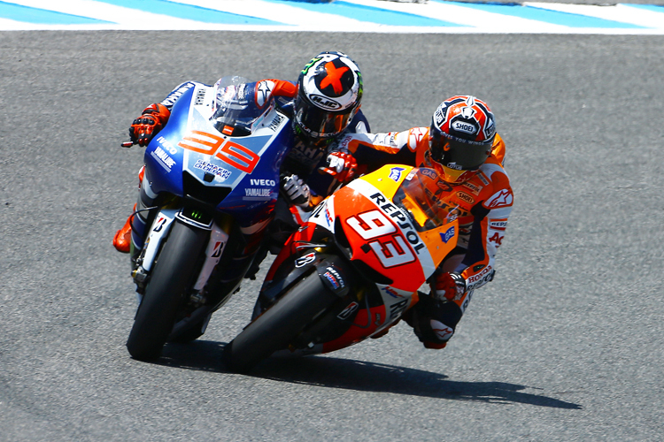 Jerez: Marc Márquez (93) rempelt sich an Lorenzo vorbei