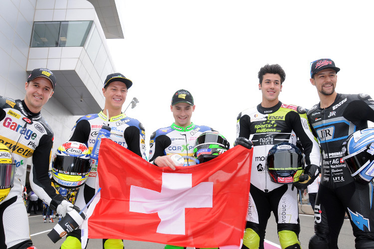 Die Schweizer Moto2-Piloten: Lüthi, Aegerter, Mulhauser, Raffin und Krummenacher