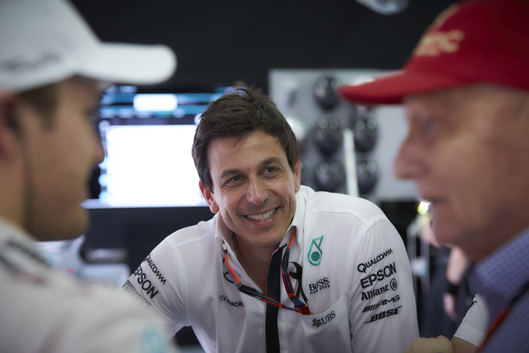 Toto Wolff mit Nico Rosberg und Niki Lauda