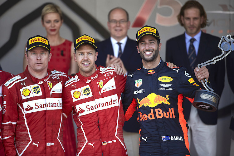 Kimi Räikkönen, Sebastian Vettel und Daniel Ricciardo in Monaco 2017