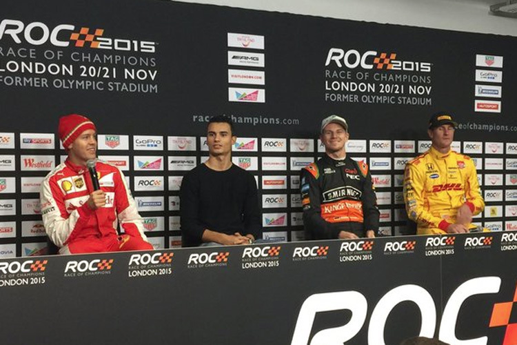 Sebastian Vettel (links) mit Pascal Wehrlein, Nico Hülkenberg und Ryan Hunter-Reay