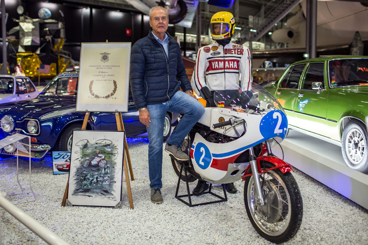 Dieter Braun mit seiner Yamaha 350ccm im Technik Museum Speyer