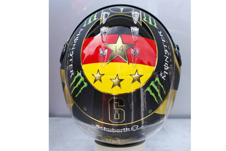 So sieht der Helm von Nico Rosberg nun aus, ohne Pokal
