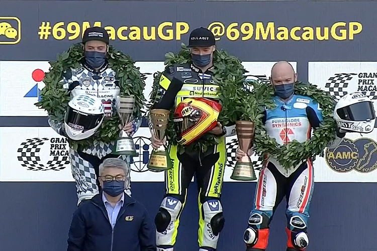 Macau-Podium: David Datzer, Erno Kostamo, Sheridan Morais