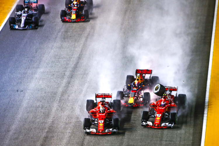 Vettel zog instinktiv nach links, um sich gegen den aufkommenden Verstappen zu verteidigen