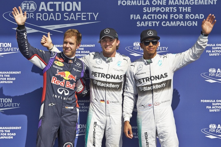 Sebastian Vettel, Nico Rosberg und Lewis Hamilton