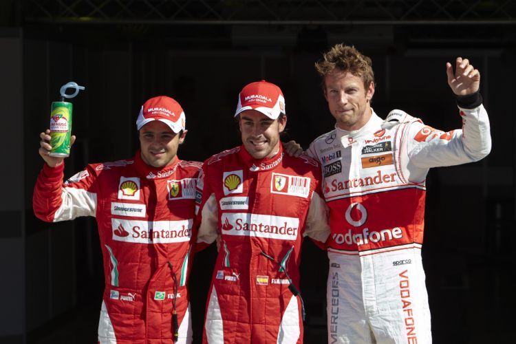 Felipe Massa (l), Fernando Alonso, Jenson Button (r)