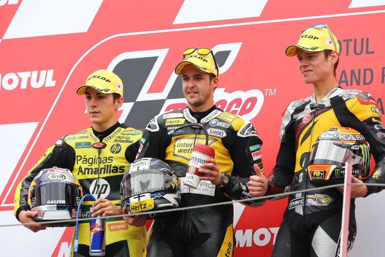 Maverick Viñales, Tom Lüthi und Esteve Rabat, Moto2