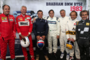 Jean Alesi (Dritter von links) mit den früheren GP-Piloten Berger, Danner, Piquet, Patrese, Martini und Prost