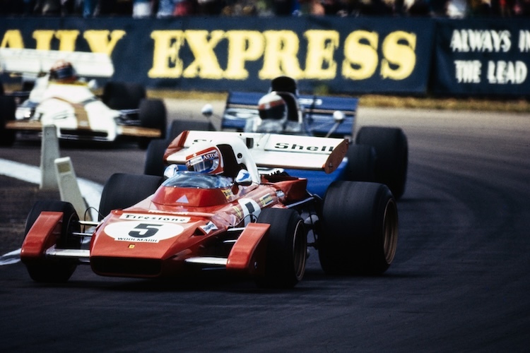 Silverstone 1971: Clay Regazzoni (Ferrari) vor Jackie Stewart (Tyrrell) und Jo Siffert (BRM)