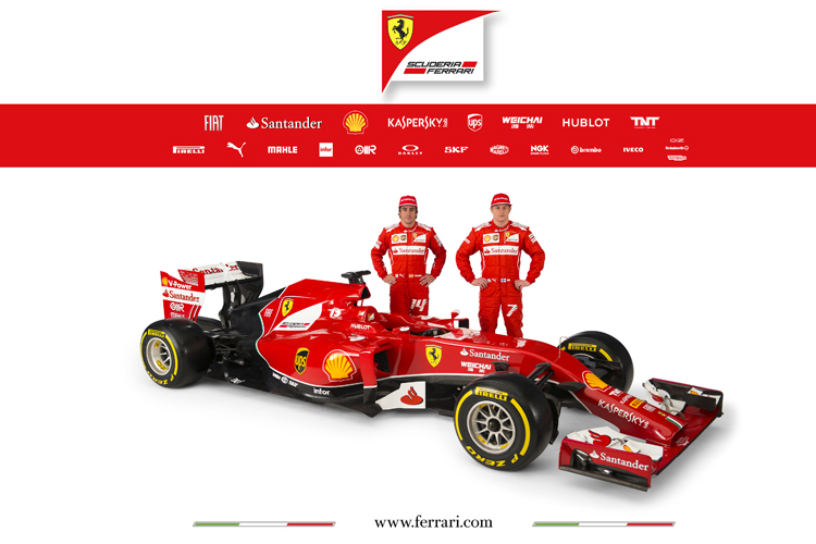 Ferraris Trümpfe: Fernando Alonso und Kimi Räikkönen posieren zusammen mit ihrem neuen Dienstwagen