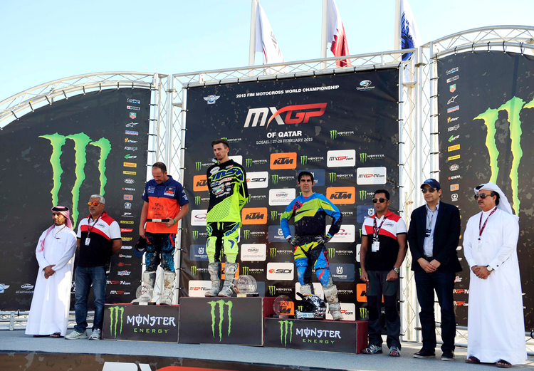 Die Siegerehrung der «Losail Motocross Championship» mit Julián Simón
