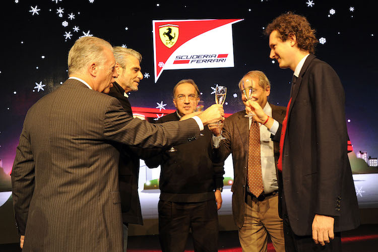 Weihnachten 2014 (von links): Piero Ferrari, Maurizio Arrivabene, Sergio Marchionne, Amadeo Felisa, John Elkann