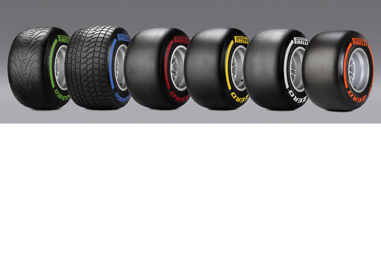 Das sind die 2014er Reifen von Pirelli, mit einem neu profilierten Regenreifen