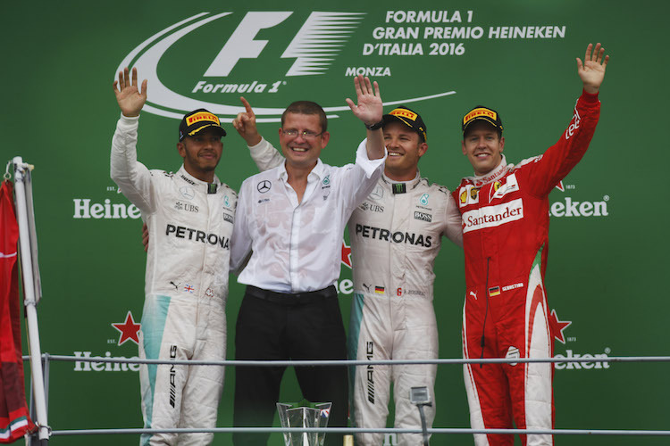 Das Podium in Monza - Hamilton, Rosberg, Vettel