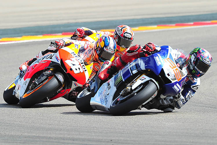 Die drei MotoGP-Stars: Jorge Lorenzo vor Pedrosa und Márquez