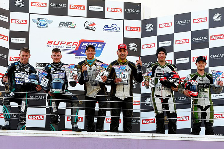 Das Estoril-Spint-Podium: Birchall/Birchall, Reeves/Wilkes und Endeveld/Remme (v.l.)