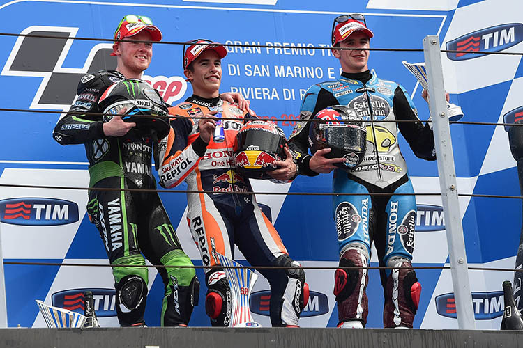 Misano-GP 2015: Bradley Smith, Marc Márquez und Scott Redding