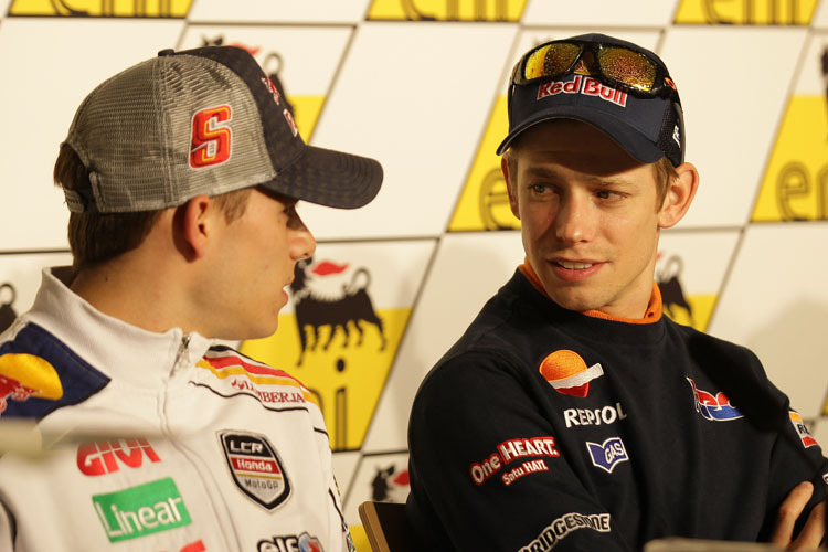 MotoGP-Weltmeister Stoner (re.) und Rookie Bradl