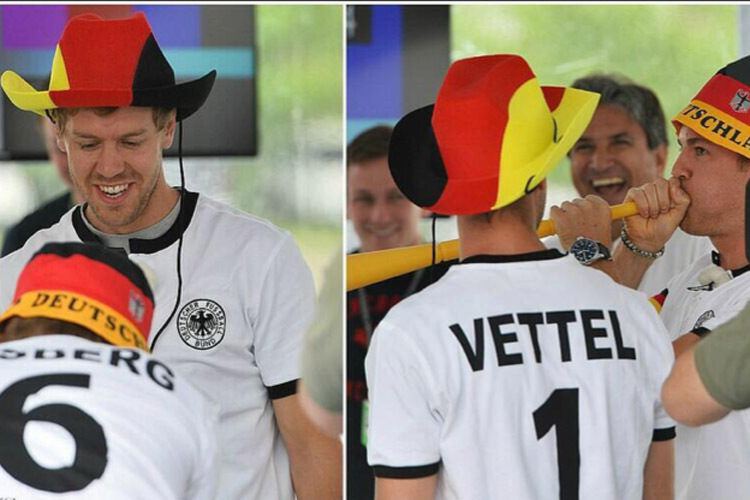 RTL weckt die Fussball-Fans im Fahrerlager: Formel-1-Champion Sebastian Vettel und Mercedes-Star Nico Rosberg