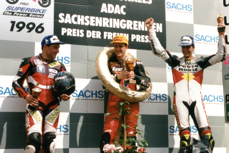 Sachsenring 1996: Roger Kellenberger, Christer Lindholm und Andy Meklau