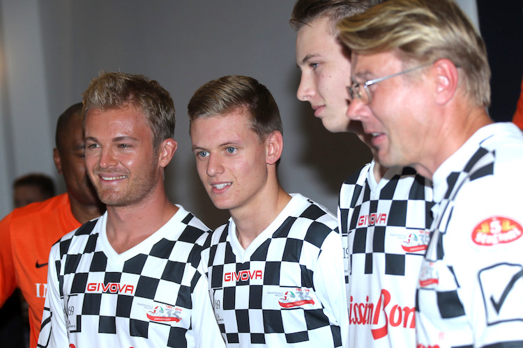 Nico Rosberg (links) mit Mick Schumacher und Mika Häkkinen in Hockenheim 2016