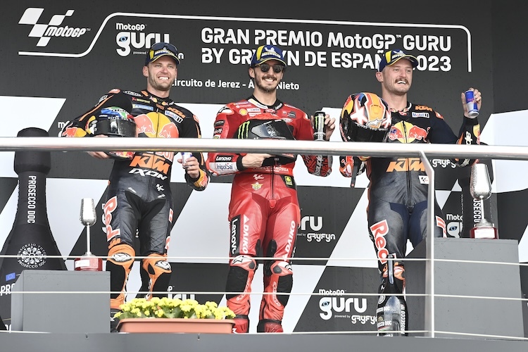 Nix wars für Spanien. 2023 standen nach beiden Rennen Pecco Bagnaia, Brad Binder und Jack Miller ganz oben