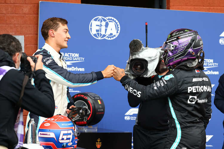 George Russell und Lewis Hamilton in Belgien