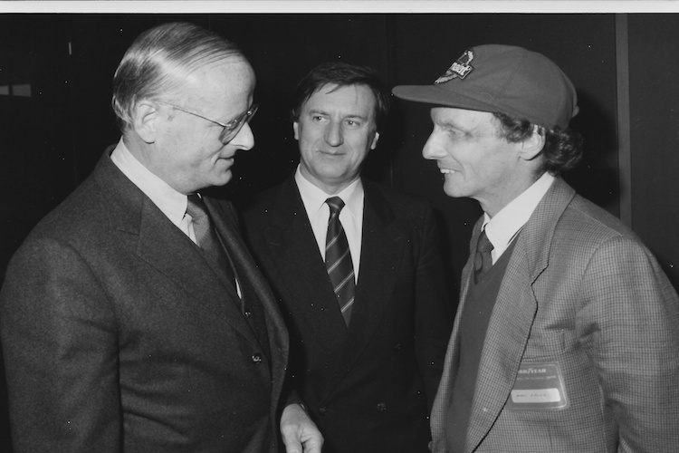 Prof. Dr. Carl Hahn mit Anton Konrad und Niki Lauda 1978 