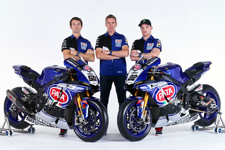 Sylvain Guintoli, Teamchef Paul Denning und Alex Lowes (v.l.)