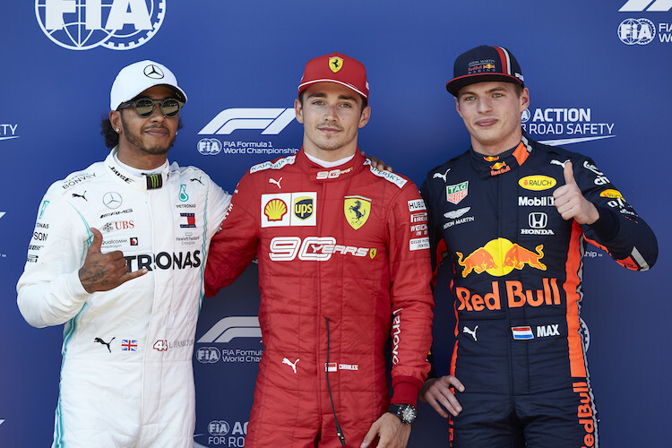 Lewis Hamilton, Charles Leclerc und Max Verstappen