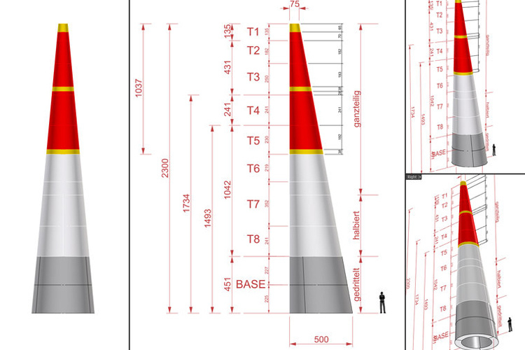 So sehen die neuen Pylonen für 2014 im Detail aus