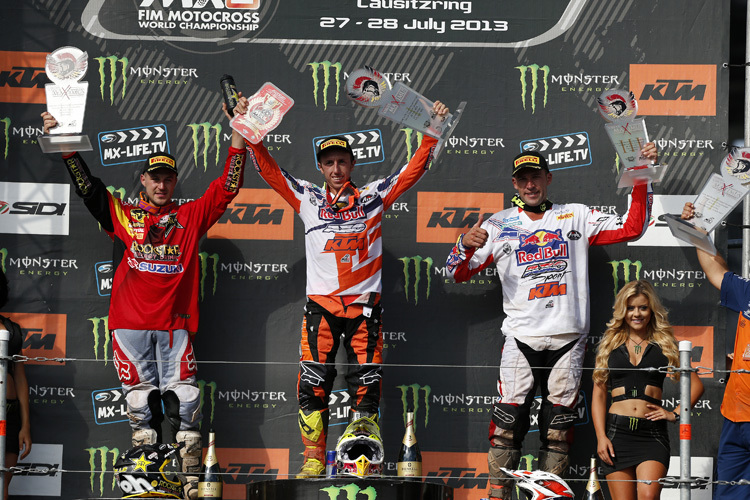 Wieder Zweiter: Clément Desalle (li.) unterlag auf dem Lausitzring Antonio Cairoli, rechts Ken de Dycker