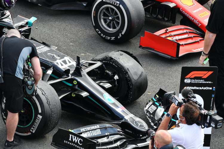 Das Auto von Lewis Hamilton nach dem Rennen