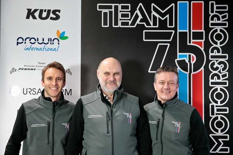 Die Führungsriege im Team75 Bernhard: Weltmeister Timo Bernhard, dessen Vater Rüdiger sowie Team Manager Klaus Graf (v.li.)